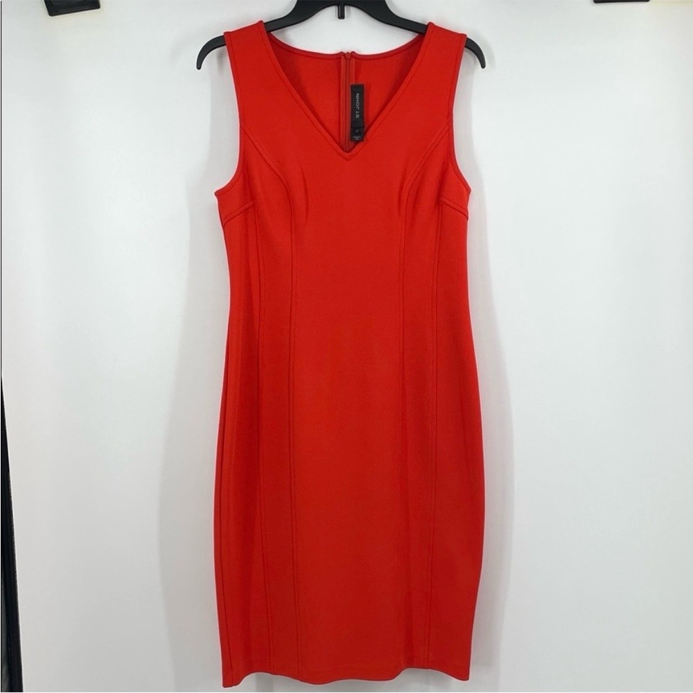 St. John Orange Sleeveless Sheath Dress Size 14 Made in USA
